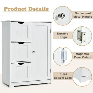 Costway Bathroom Floor Cabinet Storage Cupboard Organizer W/Adjustable Shelf & 3 Drawers