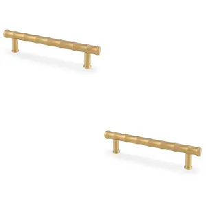 2 PACK - Bamboo T Bar Pull Handle - Satin Brass 128mm Centres SOLID BRASS Drawer Door