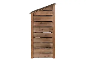 Slatted wooden log store with door and kindling shelf W-99cm, H-180cm, D-88cm - brown finish