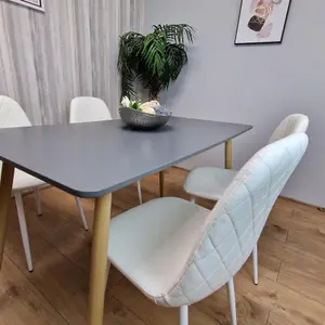 Dining Table Set of 4 Wooden Grey Table with 4 White Gem Patterend Chairs