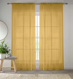 Sheer Gold Plain Woven Voile Slot Top Curtain Panel Pair (57x72") 145x183cm