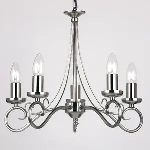 Hanging Flush Ceiling Pendant 5 Light ANTIQUE SILVER Chandelier Lamp Bulb Holder