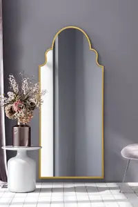 MirrorOutlet  Arcus - Gold Framed Arched Leaner / Wall Mirror 79" X 33" (200CM X 85CM)