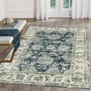 Perla Blue Traditional Medium Rug, (L)160cm x (W)120cm