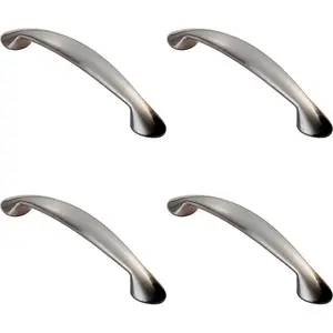 4x Flared Cabinet Pull Handle 165.5 x 23mm 128mm Fixing Centres Satin Nickel