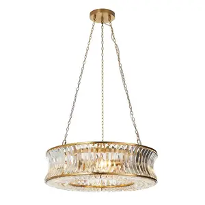 Luminosa Vittoria Pendant Ceiling Light Warm Brass Plate, Crystal And Clear Glass