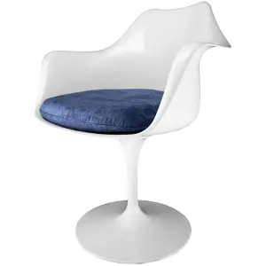 White Tulip Armchair with Luxurious Navy Cushion