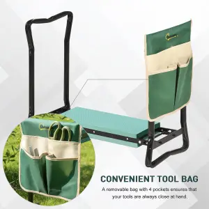 Outsunny Garden Kneeler Foldable Seat Bench EVA Foam Pad with Tool Bag Pouch