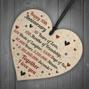 Red Ocean 10th Wedding Anniversary Gift For Him Her Wood Heart Keepsake Husband Wife Boyfriend Girlfriend