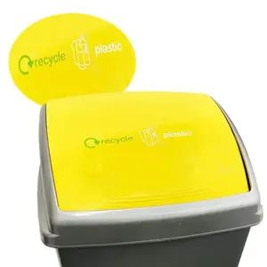 Set Of 6 (2 x Yellow, 2 x Red & 2 x Blue) Large Grey 50L Commercial Waste Utility Recycling Bins With Colour Coded Swing Lids