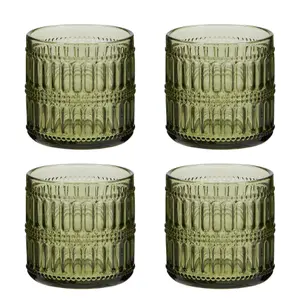 Set of 4 Luxury Green Short Drinking Glass Tumblers 380ml