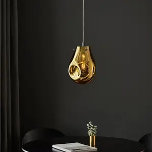 Luminosa Perugia Single Pendant Ceiling Lamp, Gold Metallic Glass, Chrome Plate