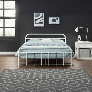 Tewin Vintage Hospital Style White Double Metal Bed Frame