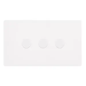 White Metal Screwless Plate 3 Gang 2 Way LED 100W Trailing Edge Dimmer Light Switch - SE Home