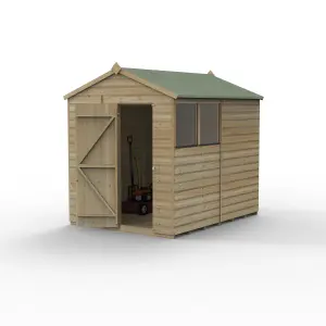 Forest Garden Beckwood Shiplap 8x6 ft Apex Natural timber Wooden Pressure treated Shed with floor & 2 windows - Assembly service included