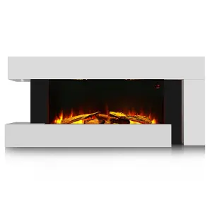 Electric Fire Suite Black Fireplace with White Surround Set and Left Night Light,Remote Control 52 Inch