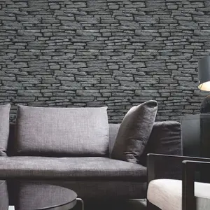 Black and Silver Slate Stone Effect Wallpaper Fine Decor FD31291