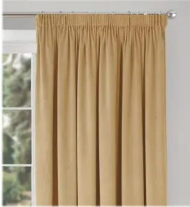 Home Curtains Montreal Super Soft Velour Fully Lined 90w x 84d" (229x213cm) Gold 3" Pencil pleat Curtains (PAIR)