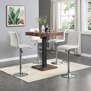 Furniture In Fashion Topaz Rustic Oak Wooden Bar Table With 4 Ripple White Stools