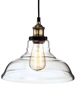 Luminosa Empire 1 Light Dome Ceiling Pendant Antique Brass, Clear Glass, E27