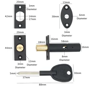 EAI - Rack Bolt - 61mm / 28mm Backset  Black  - Pack 2 Bolts + 2 Keys