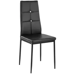 Dining Chairs Set of 6 - high backrest with rhinestones, padded, slim steel legs - black