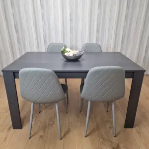 Dark Grey Dining Table With 4 Grey Padded Chairs Kitching Dining Set Dining Room