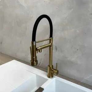 Liquida GD387BR Single Lever Multi Use Pull Out Brushed Brass Kitchen Mixer Tap