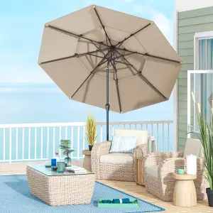 Costway 296cm 3 Tier Outdoor Umbrella Auto-tilt Patio Umbrella W/ Double Vented