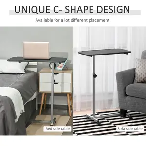 HOMCOM C-Shaped Mobile Table Sofa Over Bed Side Nightstand w/ Casters, Brake