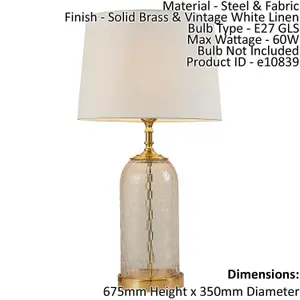 Table Lamp Solid Brass & Vintage White Linen 60W E27 GLS Base & Shade