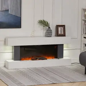 Electric Fire Suite Black Fireplace with White LED Surround Set Remote Control Both Side Nightlight 52 Inch