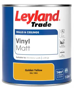 Leyland Trade Vinyl Matt Walls & Ceilings Emulsion Paint Golden Yellow (RAL 1004) 1L