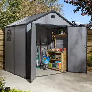 Rowlinson Airevale 8x6 Plastic Apex Shed Light Grey with Foundation Kit