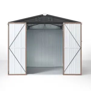 8 x 6 ft Apex Metal Garden Shed Garden Storage Shed with Lockable Door and Base Frame