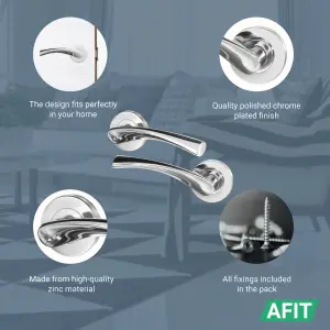 AFIT Chrome Internal Door Handle - 4 Pairs Polished Chrome Lever on Rose Round Handles - Novi Range