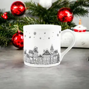 Purely Home Christmas Festive Winter Village - Bone China White Mug Coffee/Tea