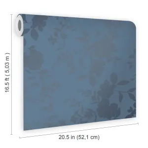 Laura Ashley Westbourne Midnight Blue Floral Smooth Wallpaper Sample