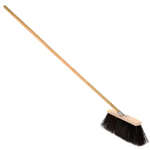 Traditional Wooden Broom with Extra Long Medium Soft Bristles (50 cm / 19.5 in, With Handle)