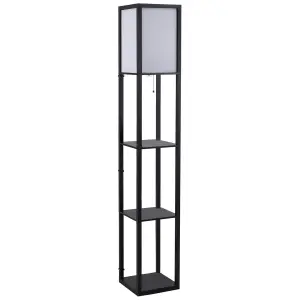 HOMCOM Floor Lamp Reading Lamp with 3-Tier Storage Shelf for Home Office, Black