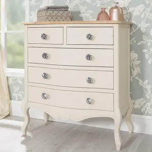 Juliette Champagne Shabby Chic 2 Over 3 Chest of Drawers with Crystal Handles