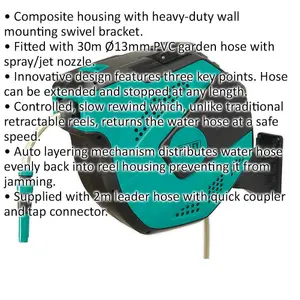 30m Automatic Garden Hose Reel with Spray Nozzle - Durable PVC Pipe and Wall Mounting Bracket