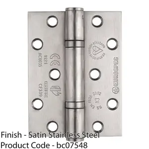 PAIR Grade 13 Heavy Duty Thrust Bearing Hinge - 100 x 76mm Satin Stainless Steel