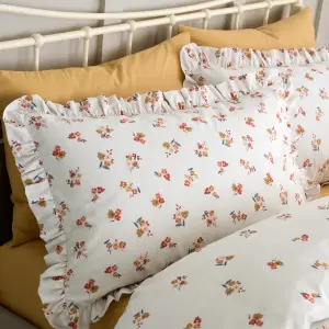 Catherine Lansfield Frill Ditsy Floral Reversible Duvet Cover Set with Pillowcase Cream