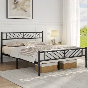 Yaheetech Black 5ft King Metal Bed Frame with Arrow Design Headboard and Footboard