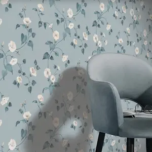 Erismann Abode Laura Floral Flowers Leaves Wallpaper Duck Egg 05549-43