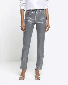 River Island Womens Silver Slim Straight Coated Jeans - 18R