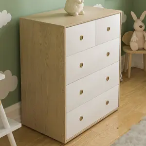 Vida Designs Neptune White & Oak 5 Drawer Chest (H)760mm (W)647mm (D)395mm