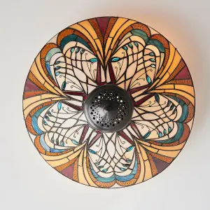 Tiffany Glass Flush Ceiling Light - French Style Design - Dimmable LED Lamp