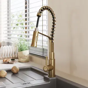 Gold Stainless Steel Side Lever Kitchen Spring Neck Kitchen Tap Mixer Tap